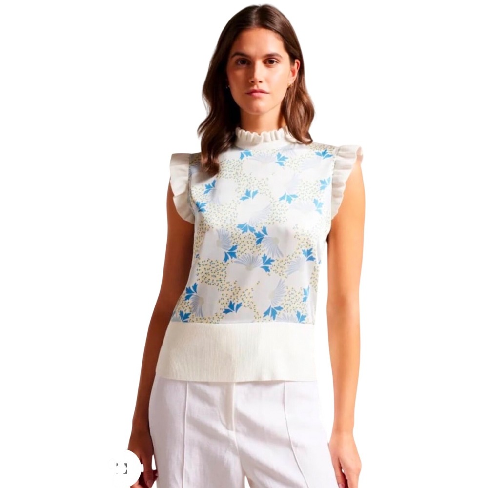 Ted Baker London Luseea Woven Knit Sleeveless Top Daisy Print Size 2 Medium